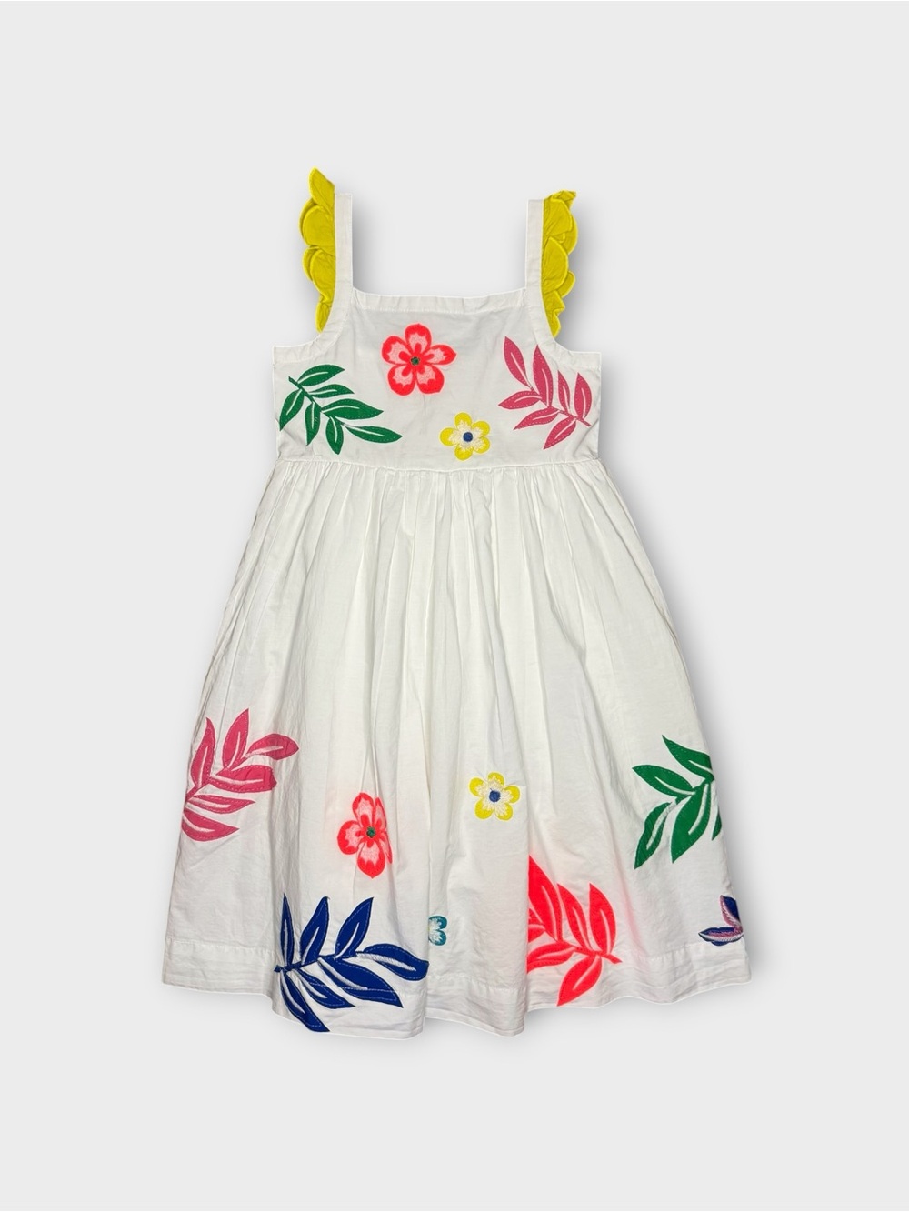 Mini Boden White Embellished Vine Floral Frill Sleeve Tank Dress - Picture 2 of 10